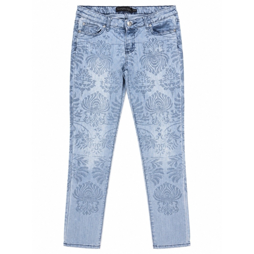 Y2K Damask‎ Print Skinny Jeans Light Wash Stretch Whimsigoth Gothic Boho 9/10